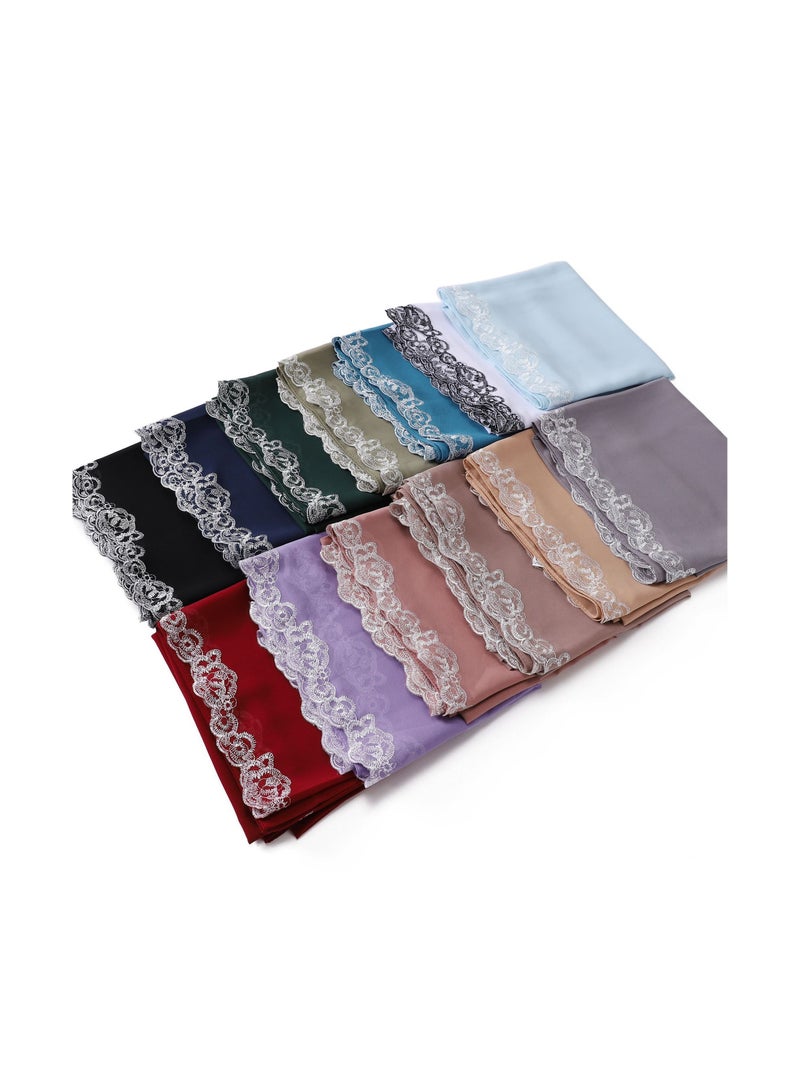 Loquat New Lace Lace Trimmed Edge Solid Pearl Chiffon Long Scarf Single Color Headband Cover Scarf Female - Image 3