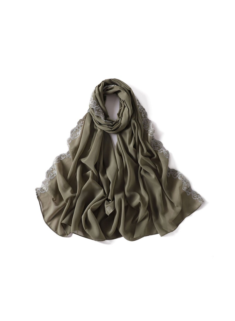 Loquat New Lace Lace Trimmed Edge Solid Pearl Chiffon Long Scarf Single Color Headband Cover Scarf Female - Image 1