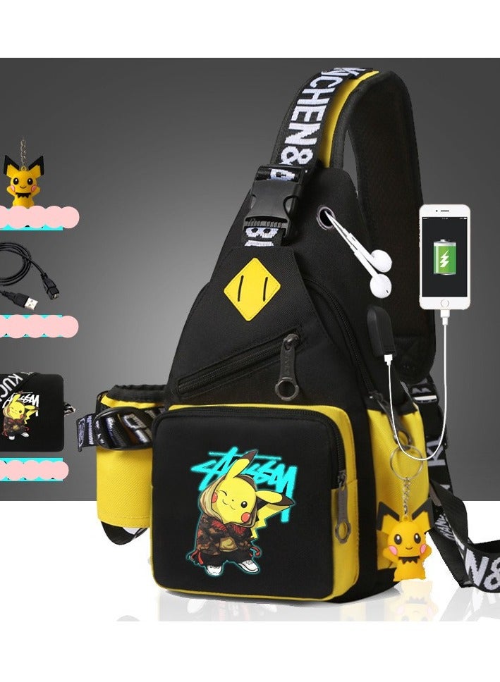 Pikachu Children's Chest Bag For Boys And Girls Trendy Cross-body Trendy Luminous Small Backpack 