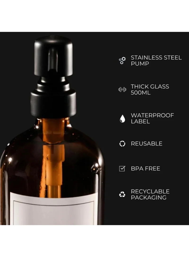 Quesera  2 Pack Thick Amber Glass Soap Dispenser with Matte Black Stainless Steel Pump, 16oz.Round Bottles/Dispenser with Rustproof Pump for Oils, Lotion Soap  | Best Price UAE
