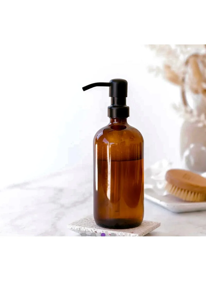 Quesera  2 Pack Thick Amber Glass Soap Dispenser with Matte Black Stainless Steel Pump, 16oz.Round Bottles/Dispenser with Rustproof Pump for Oils, Lotion Soap  | Best Price UAE