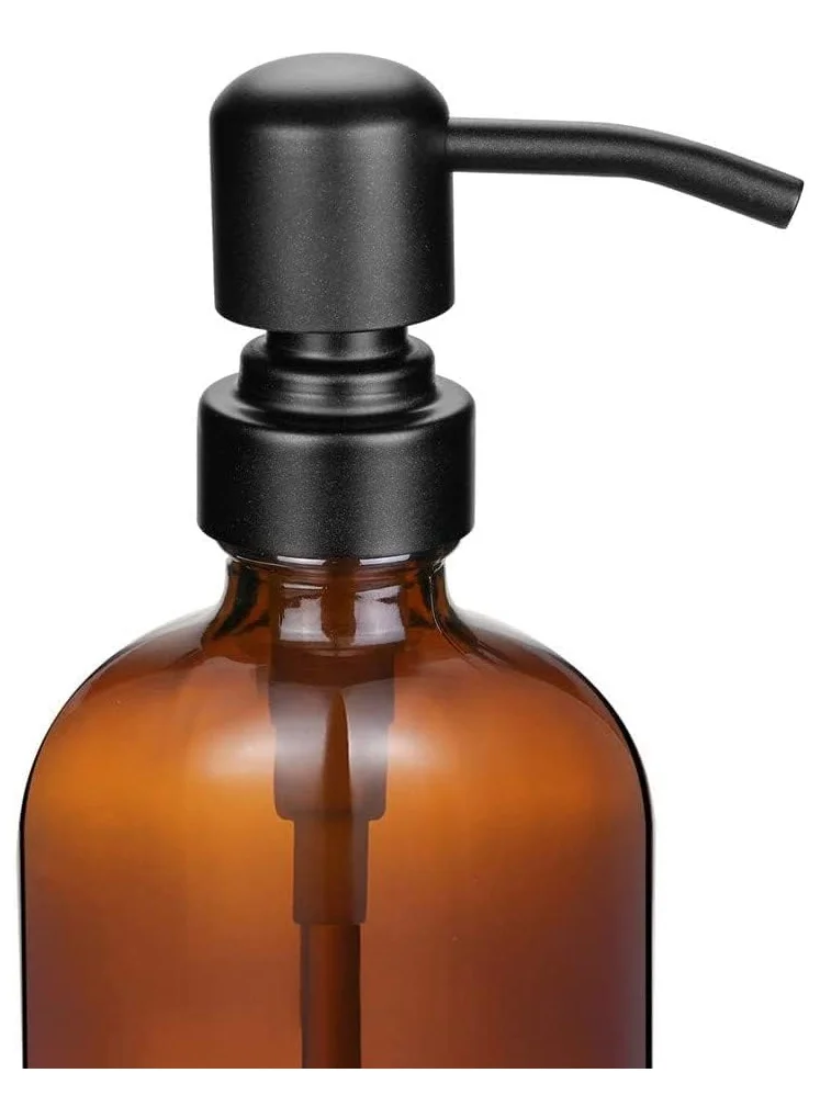 Quesera  2 Pack Thick Amber Glass Soap Dispenser with Matte Black Stainless Steel Pump, 16oz.Round Bottles/Dispenser with Rustproof Pump for Oils, Lotion Soap  | Best Price UAE