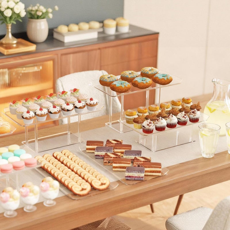 HeiMma 3 Pack Dessert Table Display Set, Clear Acrylic Desert Stands Buffet Risers for Cupcakes Dessert Pastry Food Treat Tier Cookie Dessert Platter Serving Trays Stand for Wedding Birthday Party - Image 5