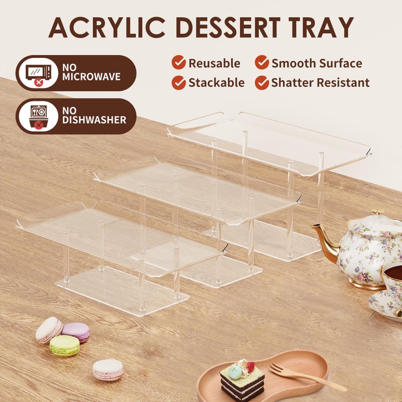 HeiMma 3 Pack Dessert Table Display Set, Clear Acrylic Desert Stands Buffet Risers for Cupcakes Dessert Pastry Food Treat Tier Cookie Dessert Platter Serving Trays Stand for Wedding Birthday Party - Image 3