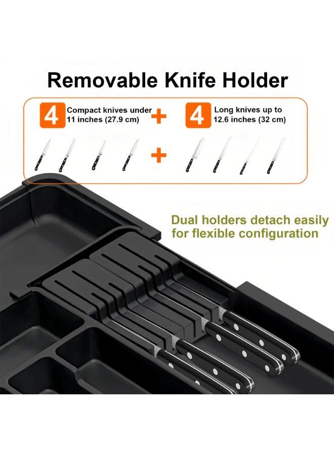 general Expandable Kitchen Drawer Organizer with Detachable Knife Rack - 6 Compartments, PP/ABS Material, Multi-Purpose Storage for Kitchen Utensils, Cookware, Cutlery, Stationery, Tools - Image 3