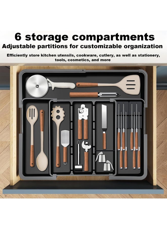 general Expandable Kitchen Drawer Organizer with Detachable Knife Rack - 6 Compartments, PP/ABS Material, Multi-Purpose Storage for Kitchen Utensils, Cookware, Cutlery, Stationery, Tools - Image 2