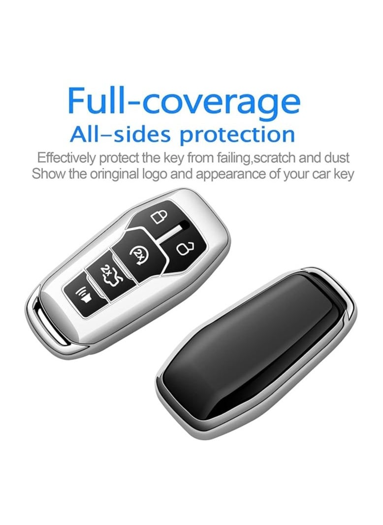 ماركة غير محددة غطاء غطاء مفتاح Ford Key Fob فائق النعومة للحماية الكاملة متوافق مع 2013-2016 Ford Fusion، 2015-2017 Ford Mustang، F-150، Explorer (فضي)  - Image 3