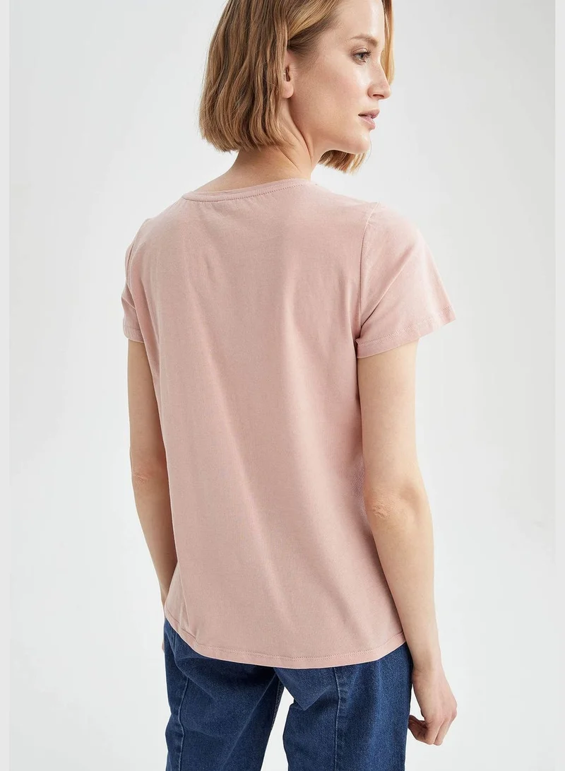 ديفاكتو Woman Knitted Regular Fit C Neck Short Sleeve T-Shirt