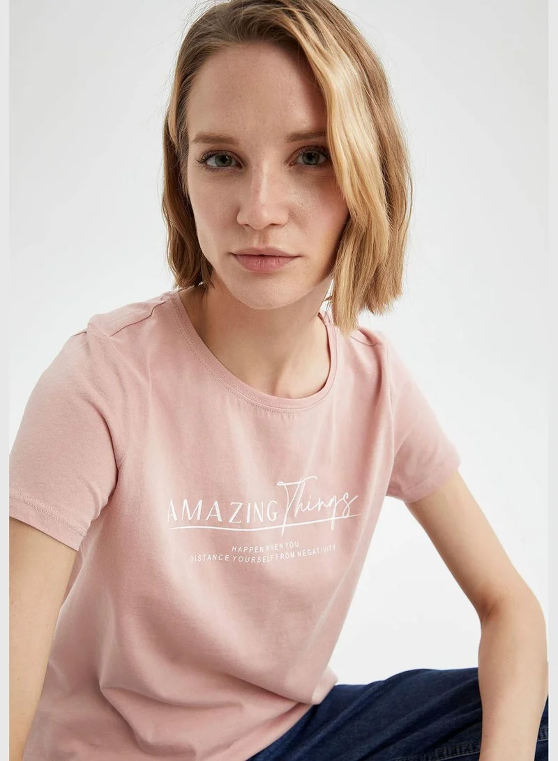 ديفاكتو Woman Knitted Regular Fit C Neck Short Sleeve T-Shirt