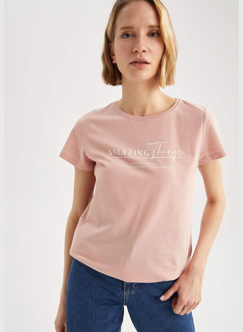 ديفاكتو Woman Knitted Regular Fit C Neck Short Sleeve T-Shirt
