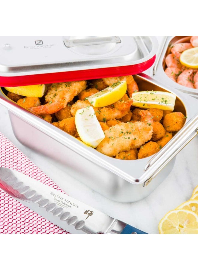 Restaurantware Met Lux 10.4 Inch x 6.4 Inch x 4 Inch Steam Table Pan, 1 One Fourth Hotel Pan - Anti-Jam, Deep, Silver Stainless Steel Table Pan, With Collapsible Handles, For Parties Or Events - Image 3