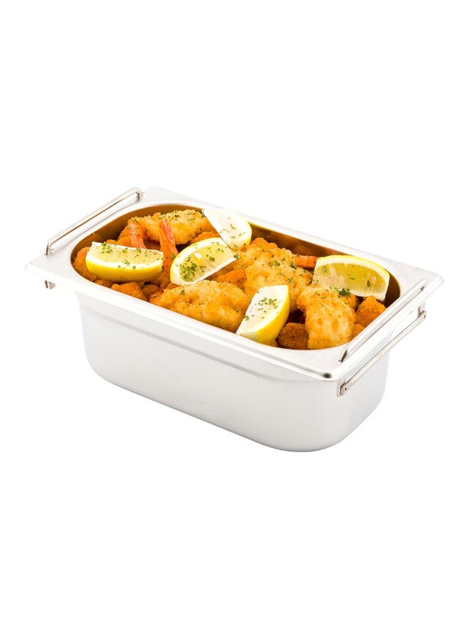 Restaurantware Met Lux 10.4 Inch x 6.4 Inch x 4 Inch Steam Table Pan, 1 One Fourth Hotel Pan - Anti-Jam, Deep, Silver Stainless Steel Table Pan, With Collapsible Handles, For Parties Or Events - Image 2