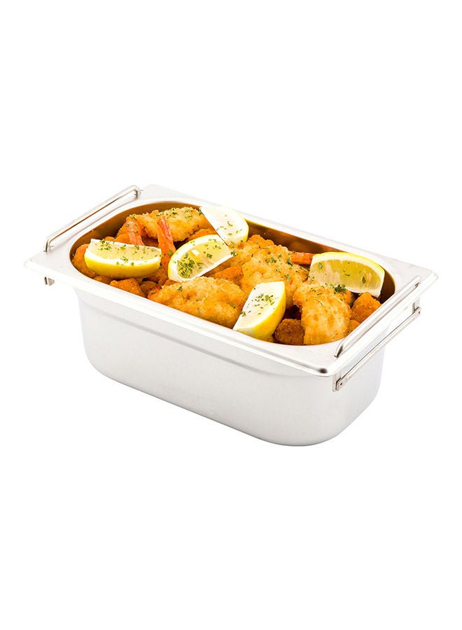 Restaurantware Met Lux 10.4 Inch x 6.4 Inch x 4 Inch Steam Table Pan, 1 One Fourth Hotel Pan - Anti-Jam, Deep, Silver Stainless Steel Table Pan, With Collapsible Handles, For Parties Or Events - Image 5