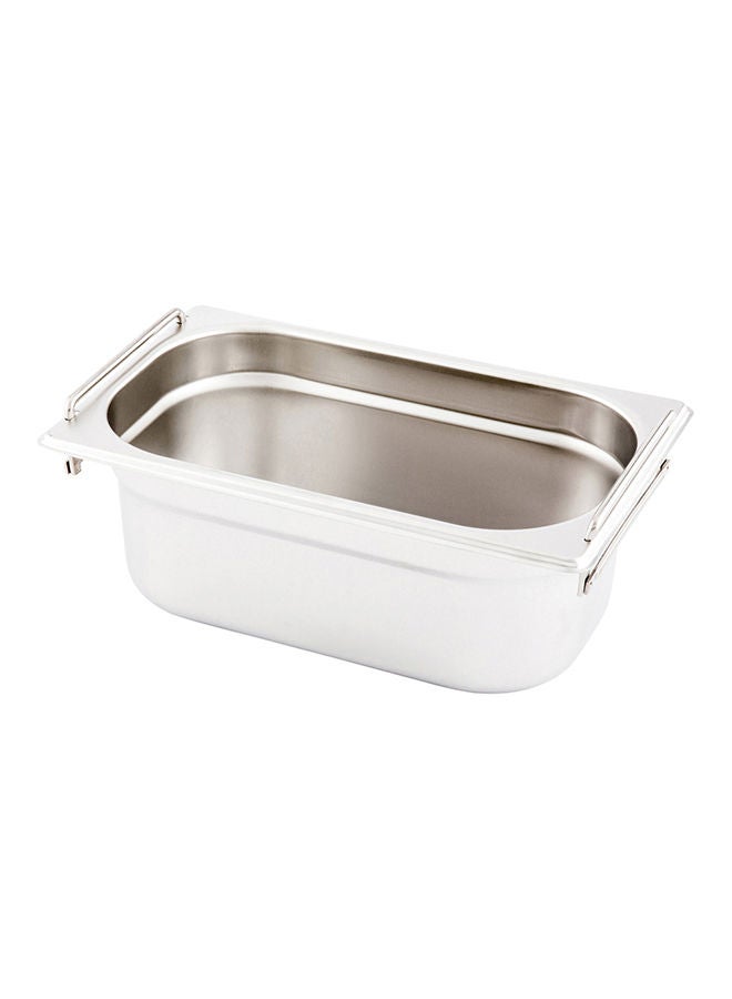 Restaurantware Met Lux 10.4 Inch x 6.4 Inch x 4 Inch Steam Table Pan, 1 One Fourth Hotel Pan - Anti-Jam, Deep, Silver Stainless Steel Table Pan, With Collapsible Handles, For Parties Or Events - Image 4