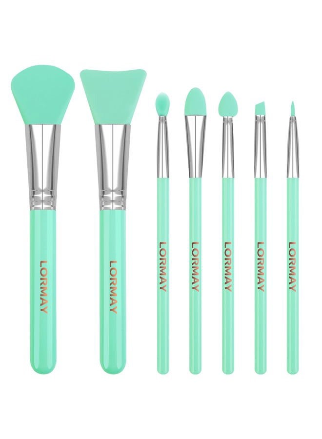 LORMAY 7-Piece Silicone Makeup Brush Set: Face Mask, Eyeliner, Eyebrow, Eye Shadow, Lip Cosmetic Brushes (Mint Green) - Image 1