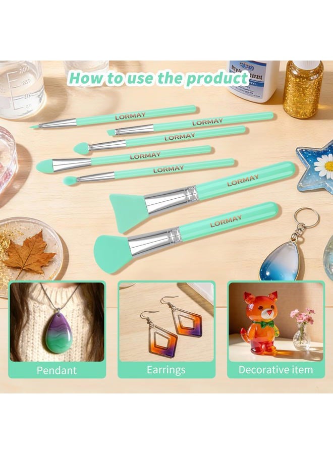 LORMAY 7-Piece Silicone Makeup Brush Set: Face Mask, Eyeliner, Eyebrow, Eye Shadow, Lip Cosmetic Brushes (Mint Green) - Image 3