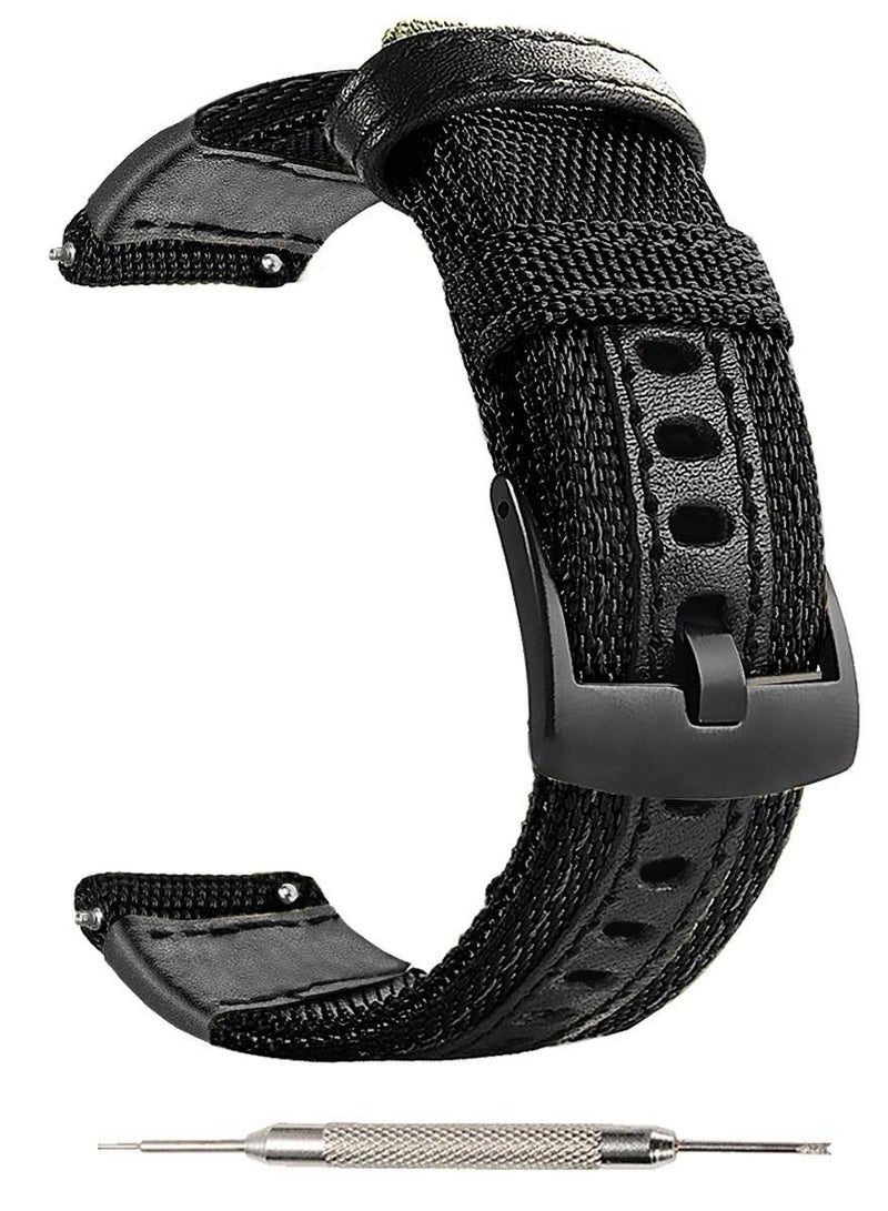 Strap Band Cloth Nylon For 22MM Compatible With Samsung galaxy watch 3 45mm /watch 46mm/Gear S3/Huawei watch GT2E/GT (42mm,46mm)/GT2 Pro/GT2 46MM/honor Magic Watch2 46mm/Amazfit GTR 47mm/GTR 2/2e (Black) - Image 2