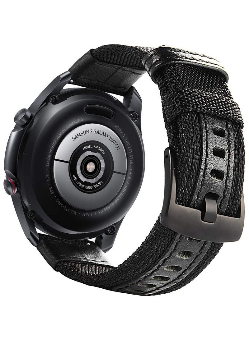 Strap Band Cloth Nylon For 22MM Compatible With Samsung galaxy watch 3 45mm /watch 46mm/Gear S3/Huawei watch GT2E/GT (42mm,46mm)/GT2 Pro/GT2 46MM/honor Magic Watch2 46mm/Amazfit GTR 47mm/GTR 2/2e (Black) - Image 1
