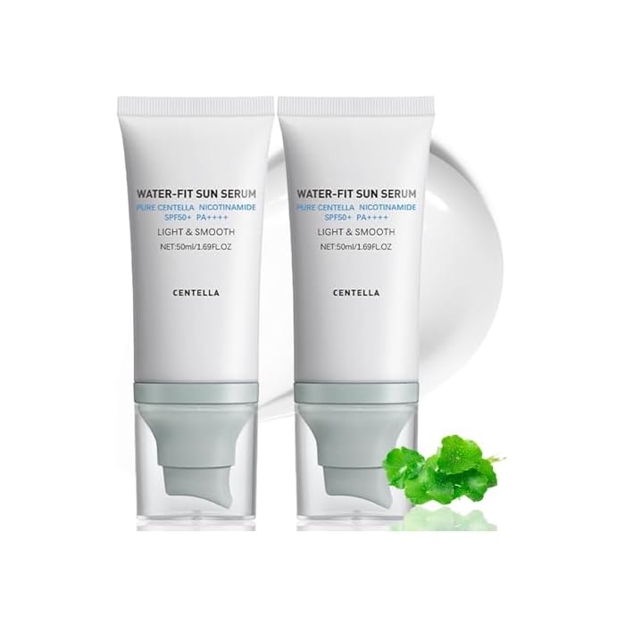 2 Pcs 𝐶𝑒𝑛𝑡𝑒𝑙𝑙á Sunscreen SPF50 PA++++, Hyalu Cica Water-Fit Sun Serum, Cen-tella Madagascar Face Sun Screen Long-Lasting Protection, Matte No White Cast for All Skin Type and UV Defense