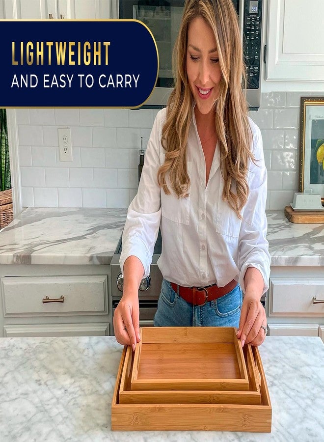 كومفيفي صواني تقديم من الخيزران من كومفيفي - طقم من 3 صواني عثمانية للطعام والضيافة والديكور - تصميم بسيط - Image 2