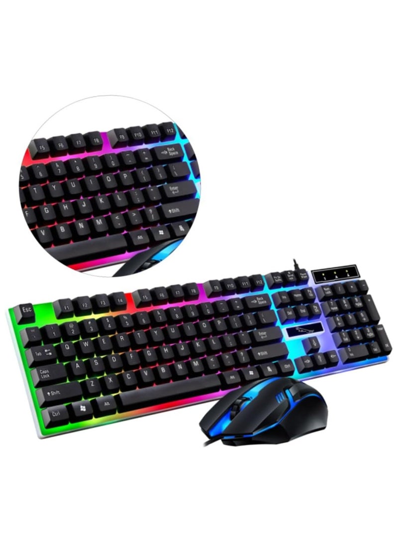 DubaiGallery لوحة مفاتيح وفأرة سلكية مضيئة بألوان قوس قزح، مفاتيح عائمة قوية، مقاومة للتآكل، شعور مريح للوحة المفاتيح لمكتب الأعمال - Image 5