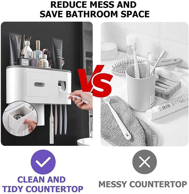 TGOPIT Toothbrush Holder Wall Mounted, Automatic Toothpaste Dispenser Squeezer Kit With Holders For Bathroom-Shelf Magnetic Cups Toothpaste Holder(2 Cup,Abs Plastic, White) - Image 5