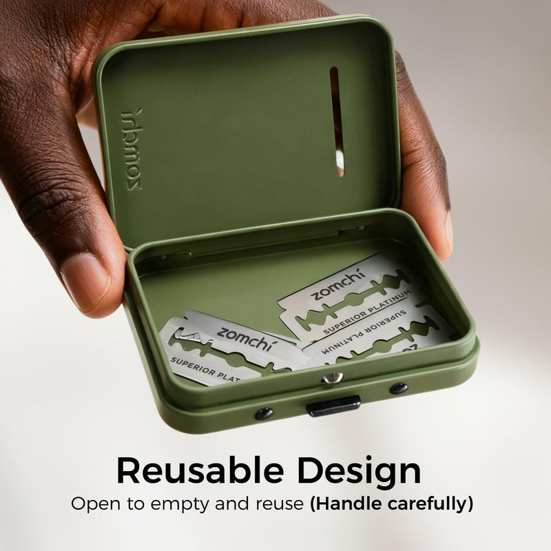 ZOMCHI Razor Blade Bank for Used Double Edge Safety Razor Blades, Compact Disposal Container for Safe Storage and Travel (Olive Green) - Image 4