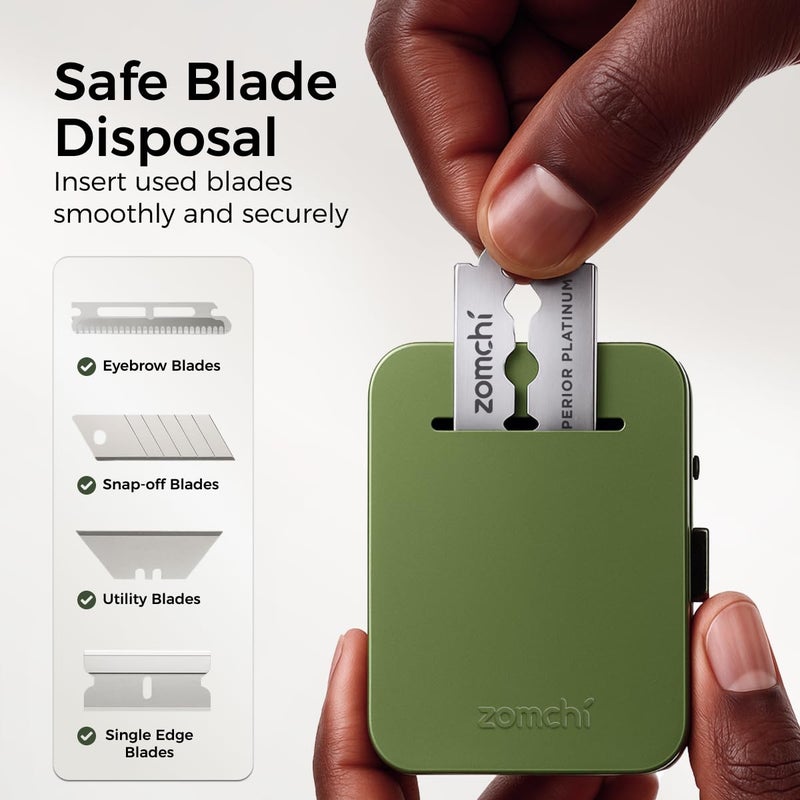 ZOMCHI Razor Blade Bank for Used Double Edge Safety Razor Blades, Compact Disposal Container for Safe Storage and Travel (Olive Green) - Image 2