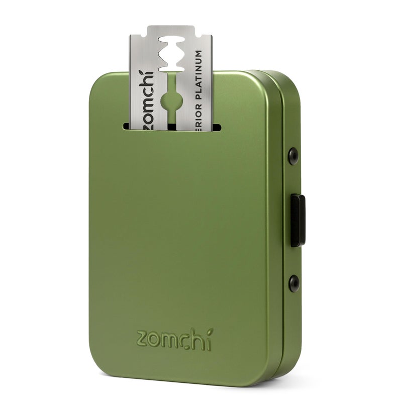 ZOMCHI Razor Blade Bank for Used Double Edge Safety Razor Blades, Compact Disposal Container for Safe Storage and Travel (Olive Green) - Image 1