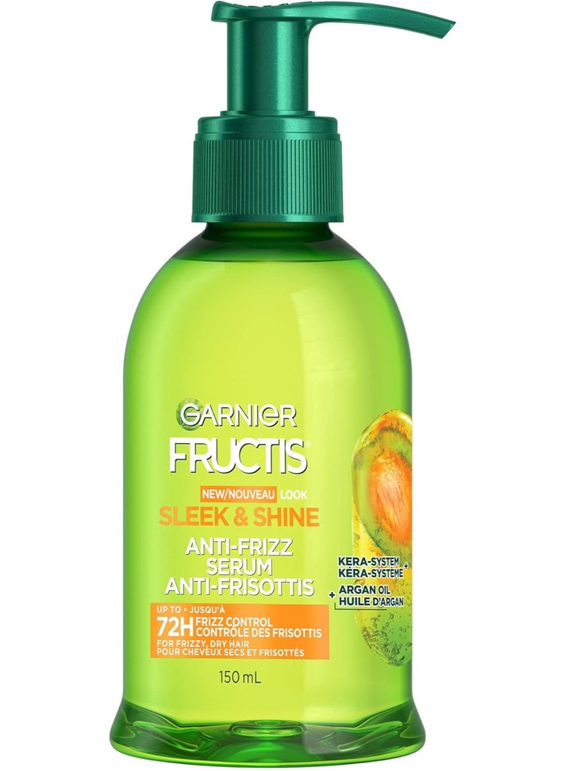 Garnier Fructis Sleek & Shine Anti-Frizz Serum, For Frizzy, Dry Hair, Instant Sleek, with Argan Oil, 150 mL