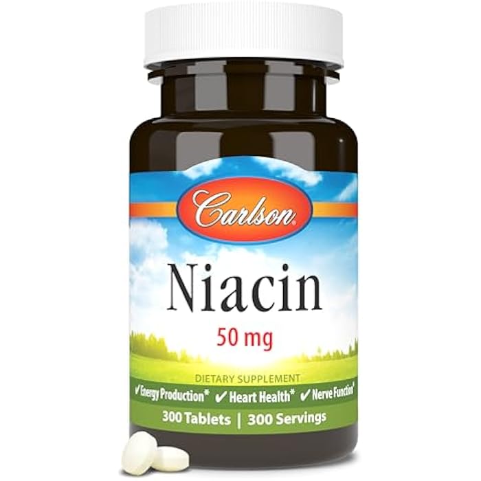 Carlson - Niacin, 50 mg, Supports Cholesterol Metabolism, Energy Production, Heart Health, Nerve Function, 300 Tablets - Image 1