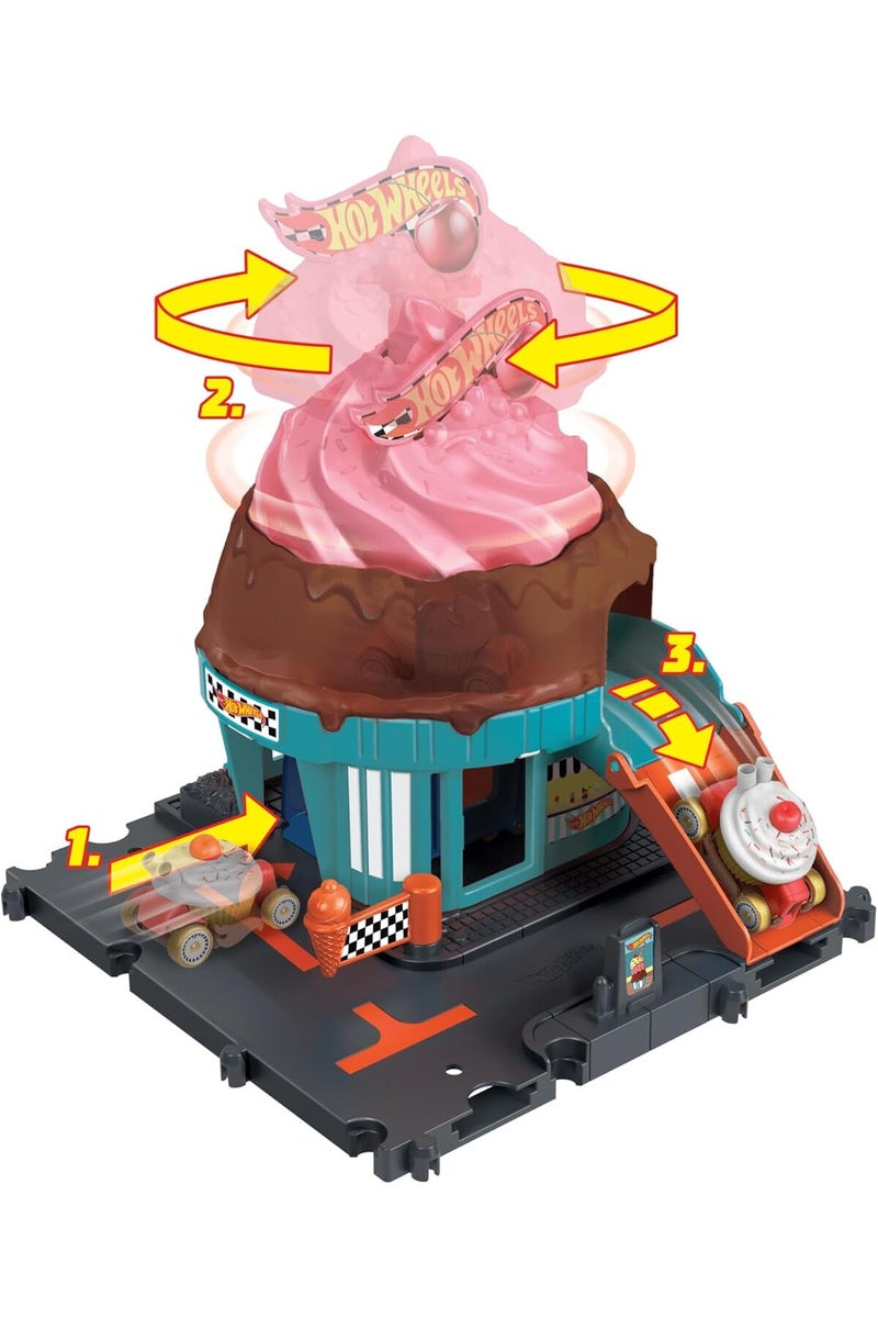 Hot Wheels City Track Set with 1 Car, Ice Cream Shop Playset - Image 5