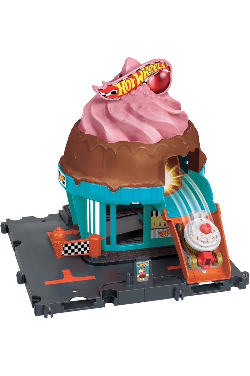 Hot Wheels City Track Set with 1 Car, Ice Cream Shop Playset - Image 3