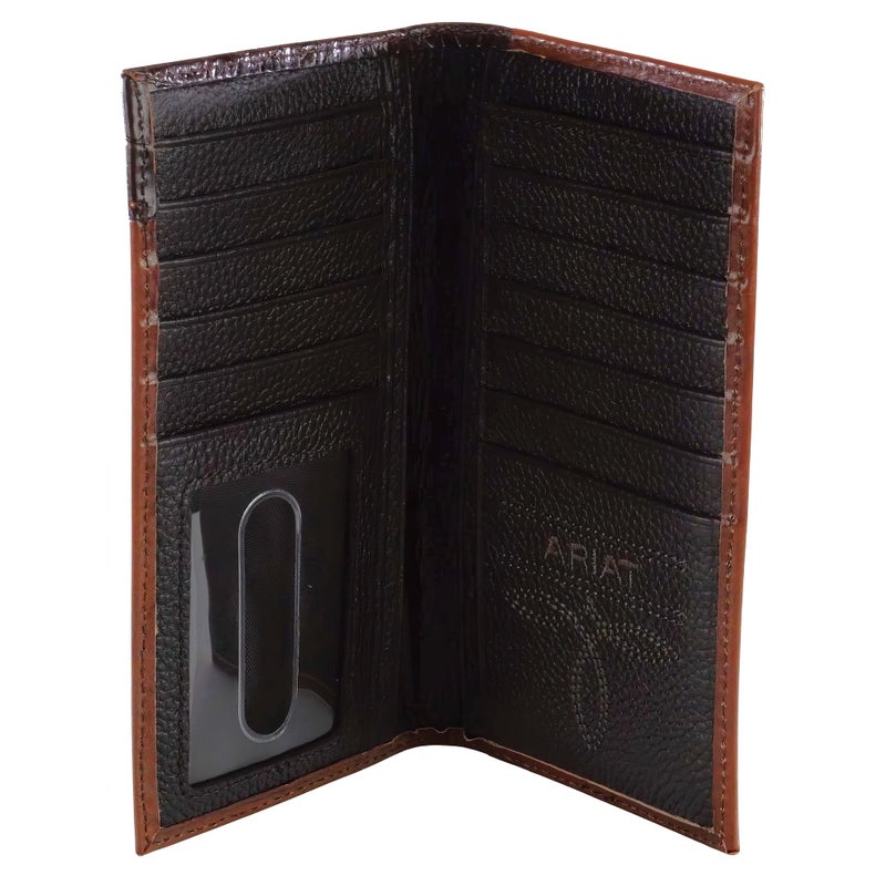 ARIAT محفظة روديو جلدية للرجال من أريات - مصنوعة من جلد البلوط مع نقشة تمساح في الأعلى وكونشو العلامة التجارية - Image 3