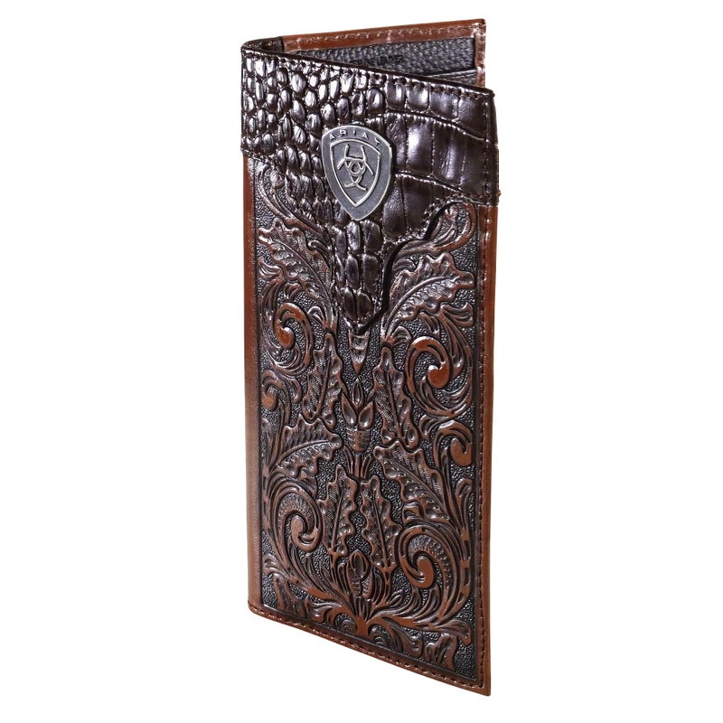 ARIAT محفظة روديو جلدية للرجال من أريات - مصنوعة من جلد البلوط مع نقشة تمساح في الأعلى وكونشو العلامة التجارية - Image 4