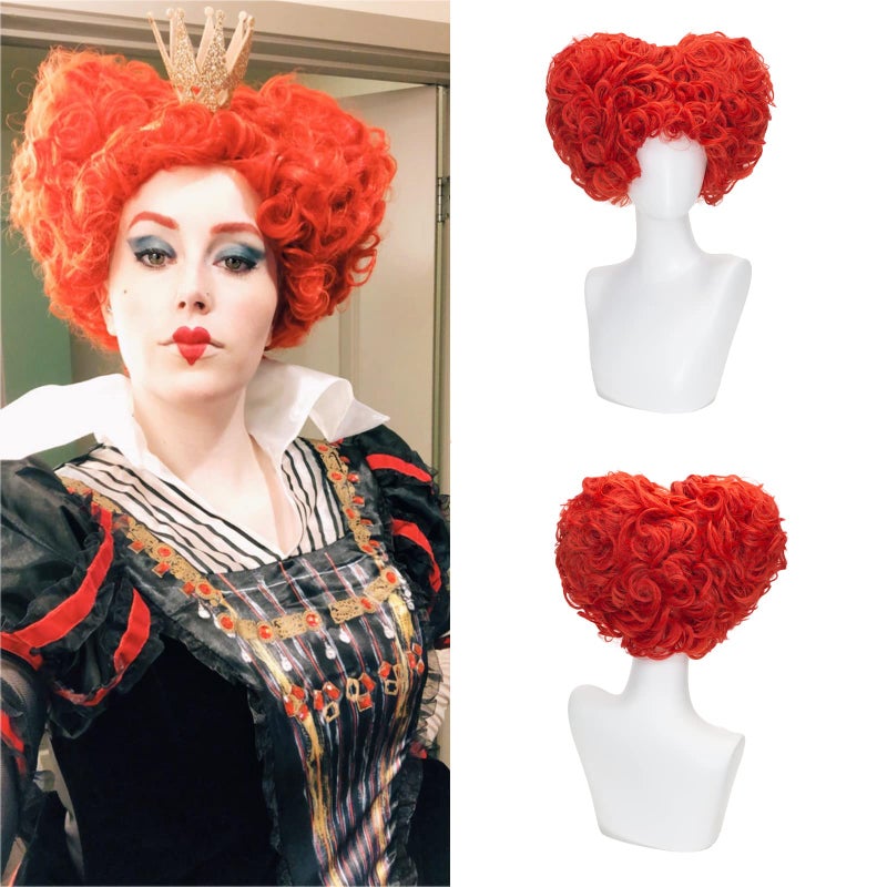 TSNOMORE Short Curly Red Heart Wig with 2 Buns Red Queen of Heart Cosplay Wig for Halloween Costume Party