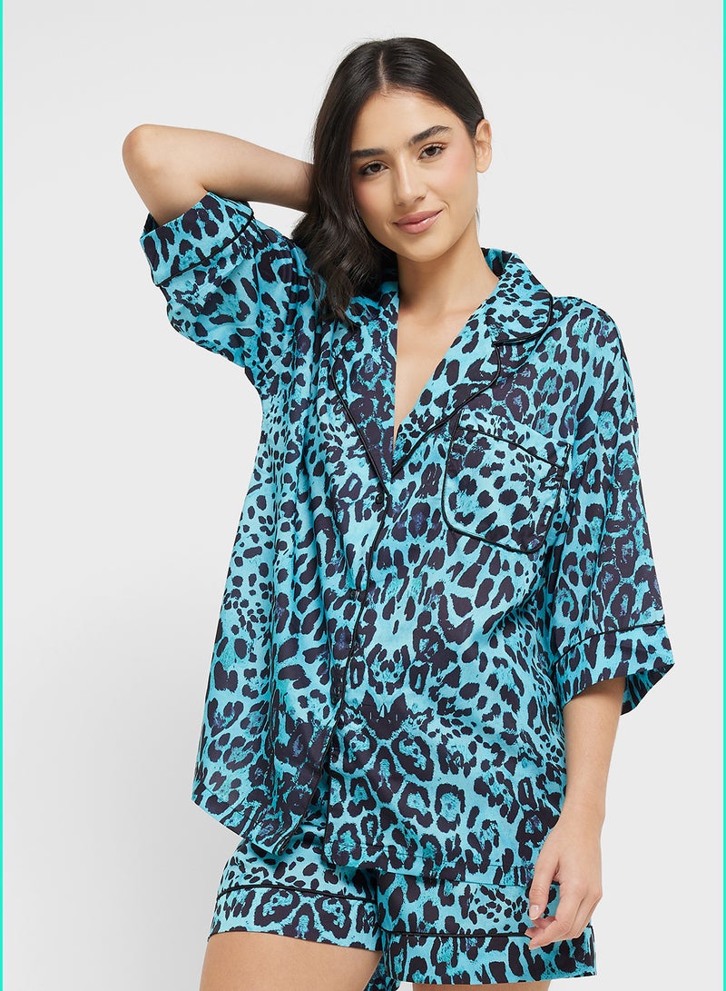 Ginger Leopard Print Shirt & Short Pj Set - Image 3