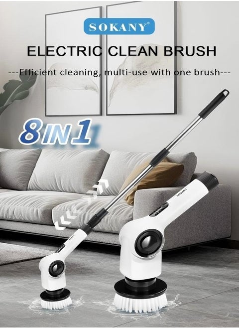 Electric Spin Scrubber, Cordless Cleaning Brush 9 Replaceable Brush Head, 2 Rotat Speed, Shower Scrubber with Adjustable Detachable Exten Handle,  Cleaning Brush for Kitchen, Bathroom