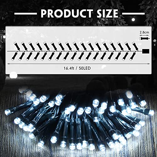 Tuanse 8 Pack Battery Operated Outdoor Christmas Tree String Lights164 ft Mini Light Outdoor Christmas Lights with 50 Led of Dark Green Cable Lighting for Bedroom Garden Yard White Light - Image 3