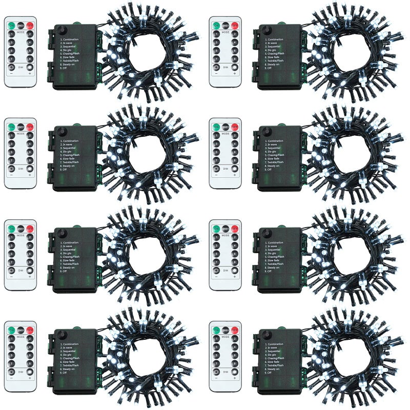 Tuanse 8 Pack Battery Operated Outdoor Christmas Tree String Lights164 ft Mini Light Outdoor Christmas Lights with 50 Led of Dark Green Cable Lighting for Bedroom Garden Yard White Light - Image 2