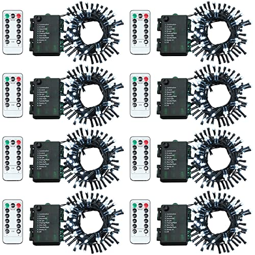 Tuanse 8 Pack Battery Operated Outdoor Christmas Tree String Lights164 ft Mini Light Outdoor Christmas Lights with 50 Led of Dark Green Cable Lighting for Bedroom Garden Yard White Light - Image 1