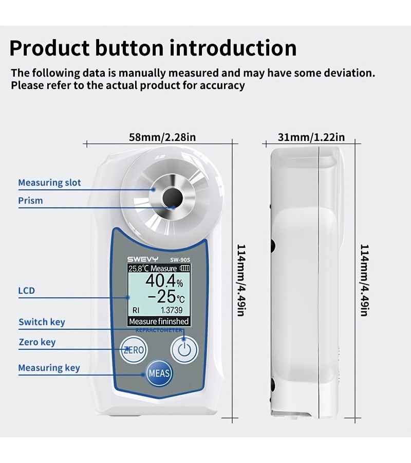 SWEVY SW-90S Refractometer 4 in 1 Ethylene Glycol Concentration Freezing Point Refractive Index ATC Digital Backlit LCD Automotive Antifreeze - Image 1