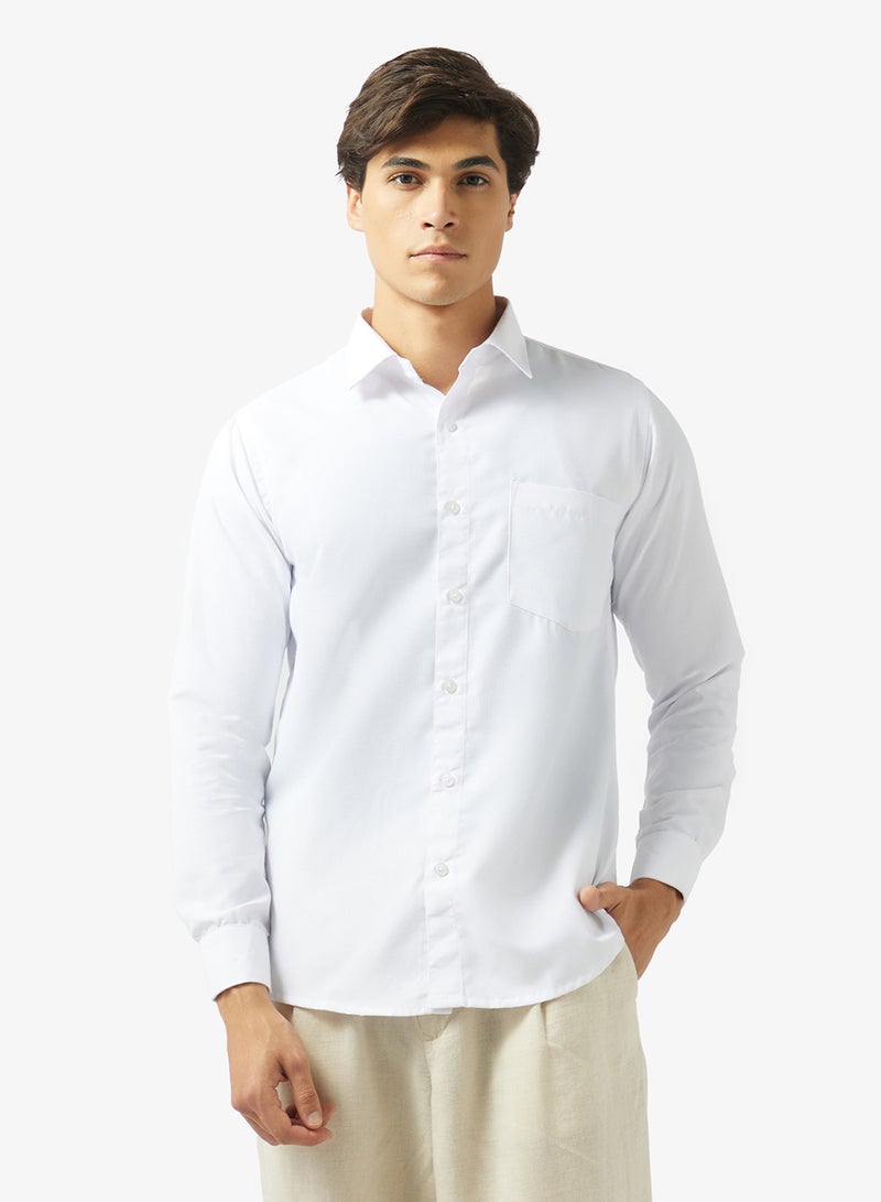 Robert Wood Mens 100% Cotton Self Weave Plain Shirt - Image 1