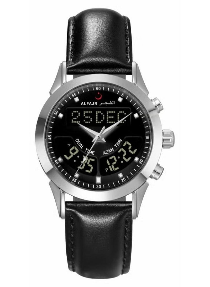 Al Fajr Men's Luxury Premium Black Leather Watch WA-10SBL