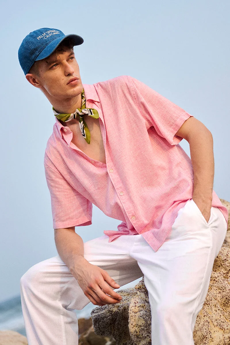 SNITCH Pink Solid Half Sleeve Slim Fit Shirt