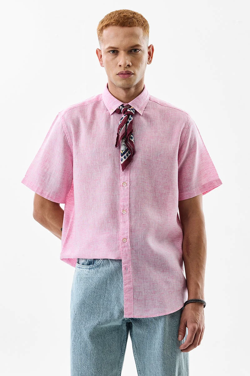 SNITCH Pink Solid Half Sleeve Slim Fit Shirt