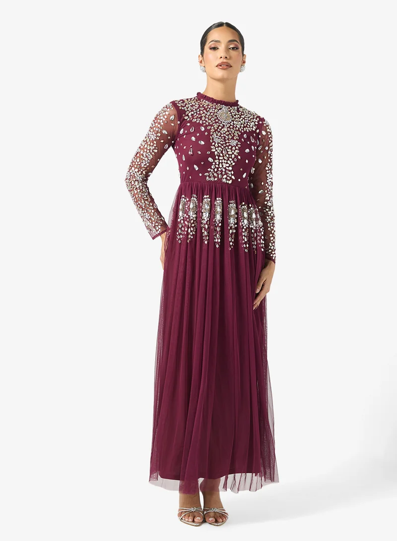 فروك اند فرل Crew Neck Embellished Frill Maxi Dresss