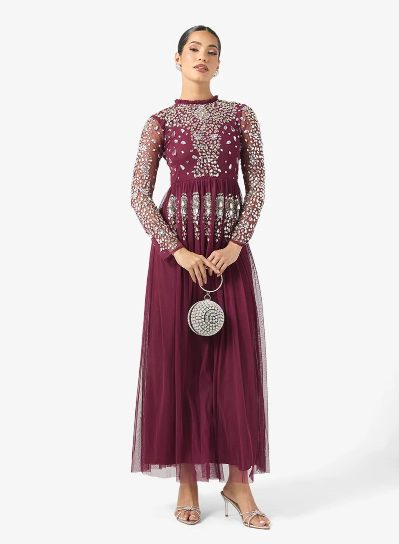فروك اند فرل Crew Neck Embellished Frill Maxi Dresss