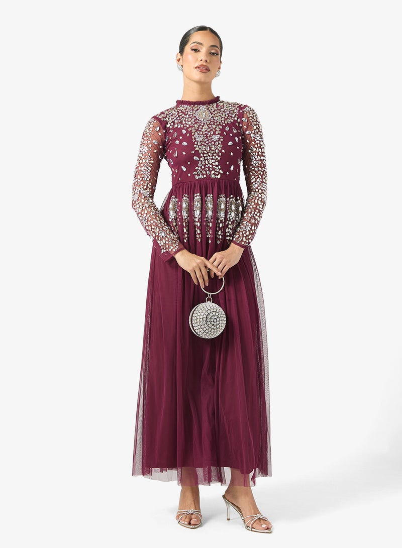 فروك اند فرل فستان ماكسي مكشكش مزين بياقة دائرية - Image 4