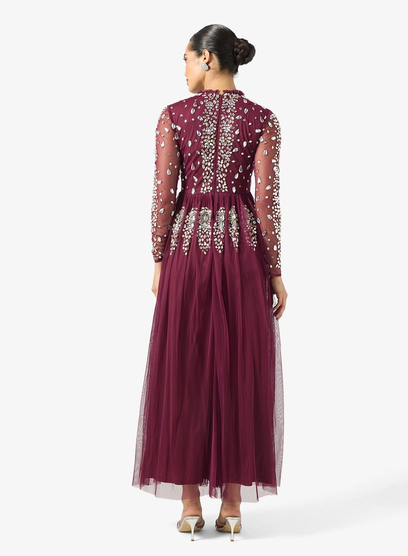 فروك اند فرل فستان ماكسي مكشكش مزين بياقة دائرية - Image 2